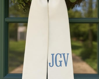 Monogram Wreath Sash, Wreath Sash For Front Door, Embroidered Front Door Bow, Initial Door Sash, Monogram Wreath Ribbon,Wreath Scarf