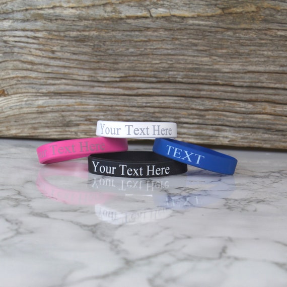 50 Silicone Custom Text Wristbands - Personalized Rubber Bracelets for Eventst, Support, Fundraisers, Awareness, Motivation (Red)