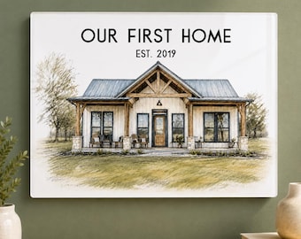 Personalized House Portrait Acrylic Sign, Custom Home Portrait, Housewarming Gift, First Home Gift, Realtor Closing Gift
