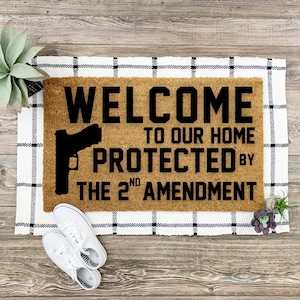 2nd Amendment Custom Door Mat, Defender's Delight: Patriotic 2nd Amendment Door Mat for Proud Americans, Personalizable Mat, Gun Door Mat