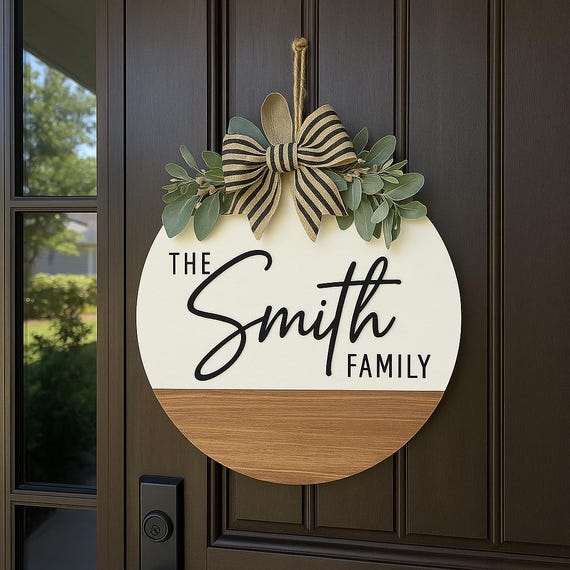Front Door Hanger | Personalized Door Decor | Wooden Last Name Sign | Front Door Wreath | Established Sign | Anniversary Gift