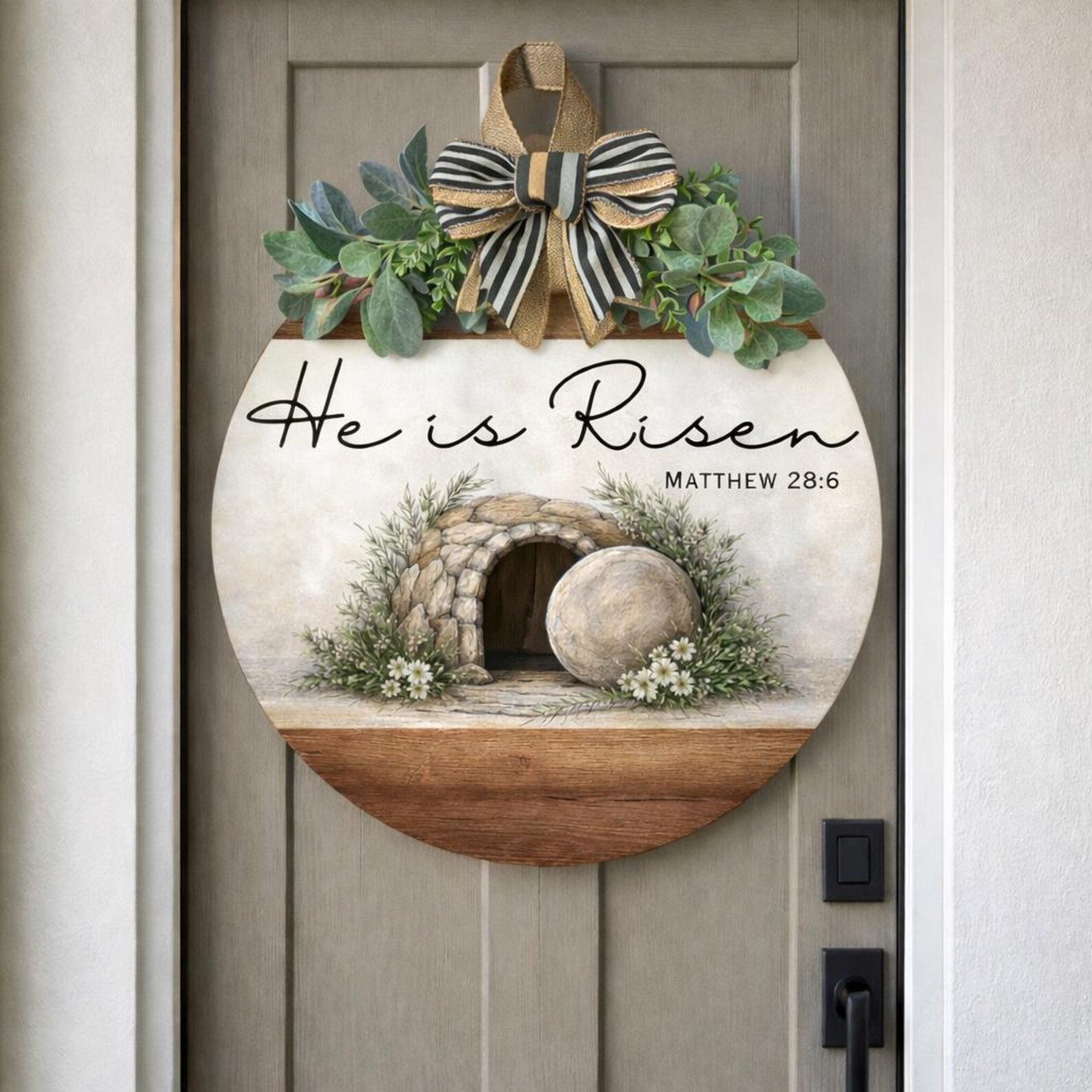 Christian Easter Porch Decor He is Risen Front Door Sign Religious ...