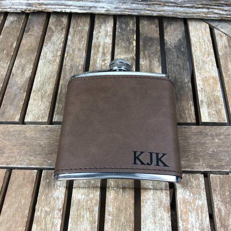 Personalized Leather Flask, Groomsmen Flask, Engraved Flask, Hip Flask, Custom Flask, Monogrammed Flask, Flask for Groomsmen,Groomsman Flask Dark Brown Flask