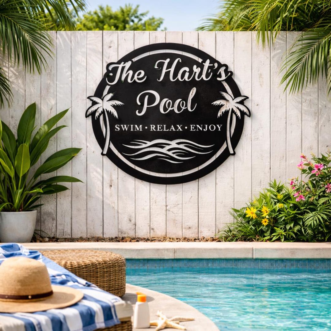 Kelly Pool Sign Personalized Pool Sign With Name, Custom Metal Pool Wall Decor, Outdoor ...