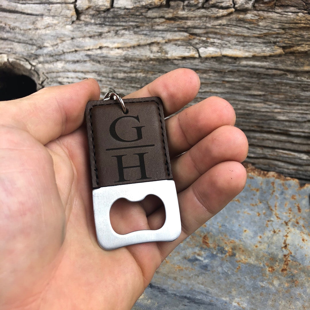 Personalized Bottle Opener Keychain, Groomsmen Gift, Leather Engraved