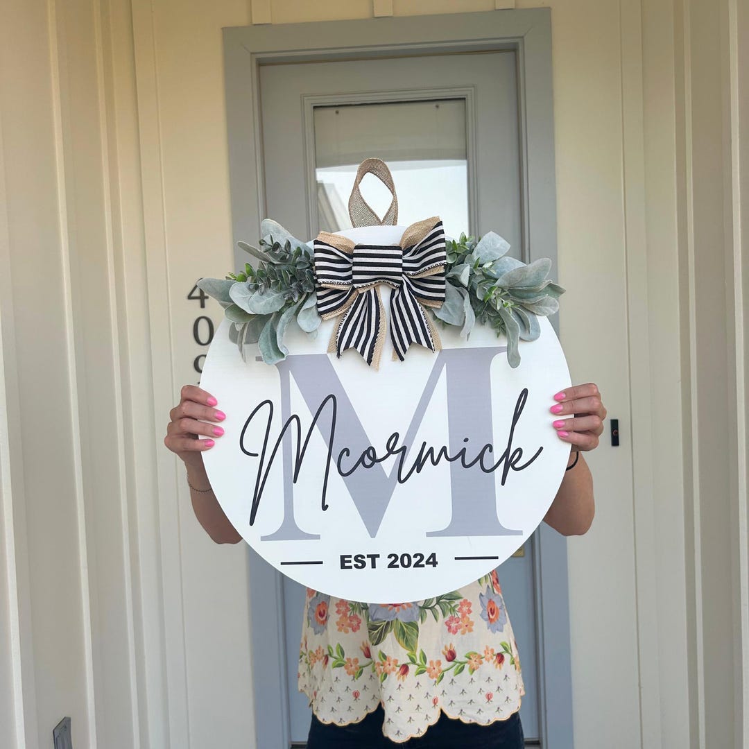 Front Door Hanger | Personalized Door Decor | Wooden Last Name Sign | Front Door Wreath | Established Sign | Anniversary Gift