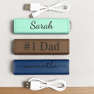Personalized Power Bank, Leather Power Bank 2200mAh, Travel Phone Charger, Battery Pack, Portable charger, Gift for him, Gift for her