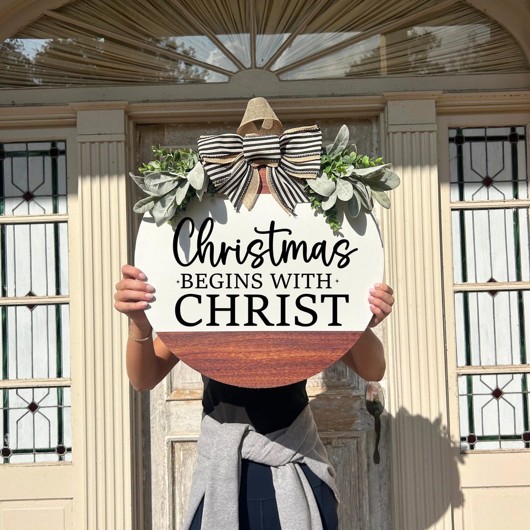 Christmas Begins With Christ Door Hanger, Christian Christmas Wood
