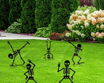 Outdoor Skeleton Halloween Decor, Halloween Outdoor Sign, Halloween Garden Signs, Metal Halloween Yard Stakes, Halloween Sign Skeleton Decor