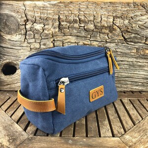 Kulturtasche Herren Leder Kulturbeutel Leder Kulturbeutel Mit Monogramm Geschenk für Ihn Rasierbeutel Geschenk für Ihn Blue