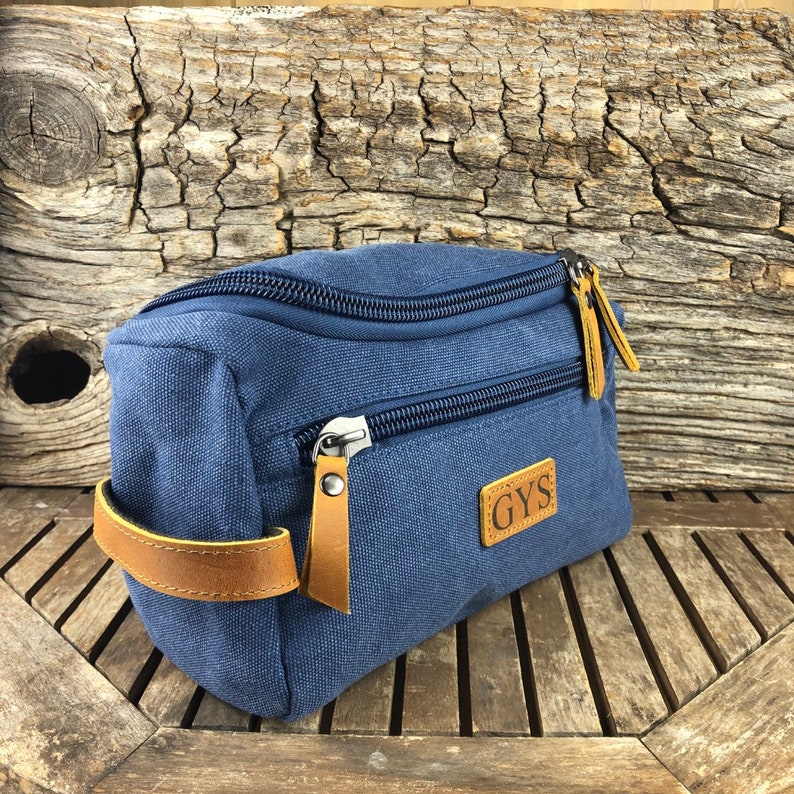 Kulturtasche Herren Leder Kulturbeutel Leder Kulturbeutel Mit Monogramm Geschenk für Ihn Rasierbeutel Geschenk für Ihn Blue