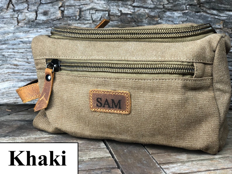 Kulturtasche Herren Leder Kulturbeutel Leder Kulturbeutel Mit Monogramm Geschenk für Ihn Rasierbeutel Geschenk für Ihn Khaki