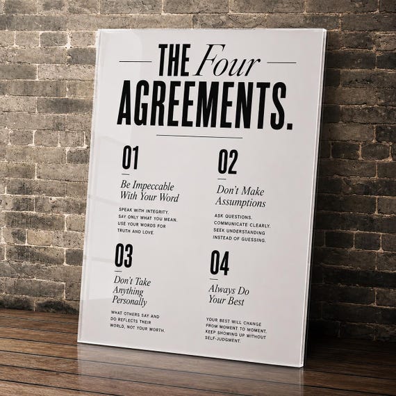 The Four Agreements Wall Art, Motivational Acrylic Sign, Office Wall Decor, Inspirational Quote Sign, Self Growth Gift, Motivational Signs