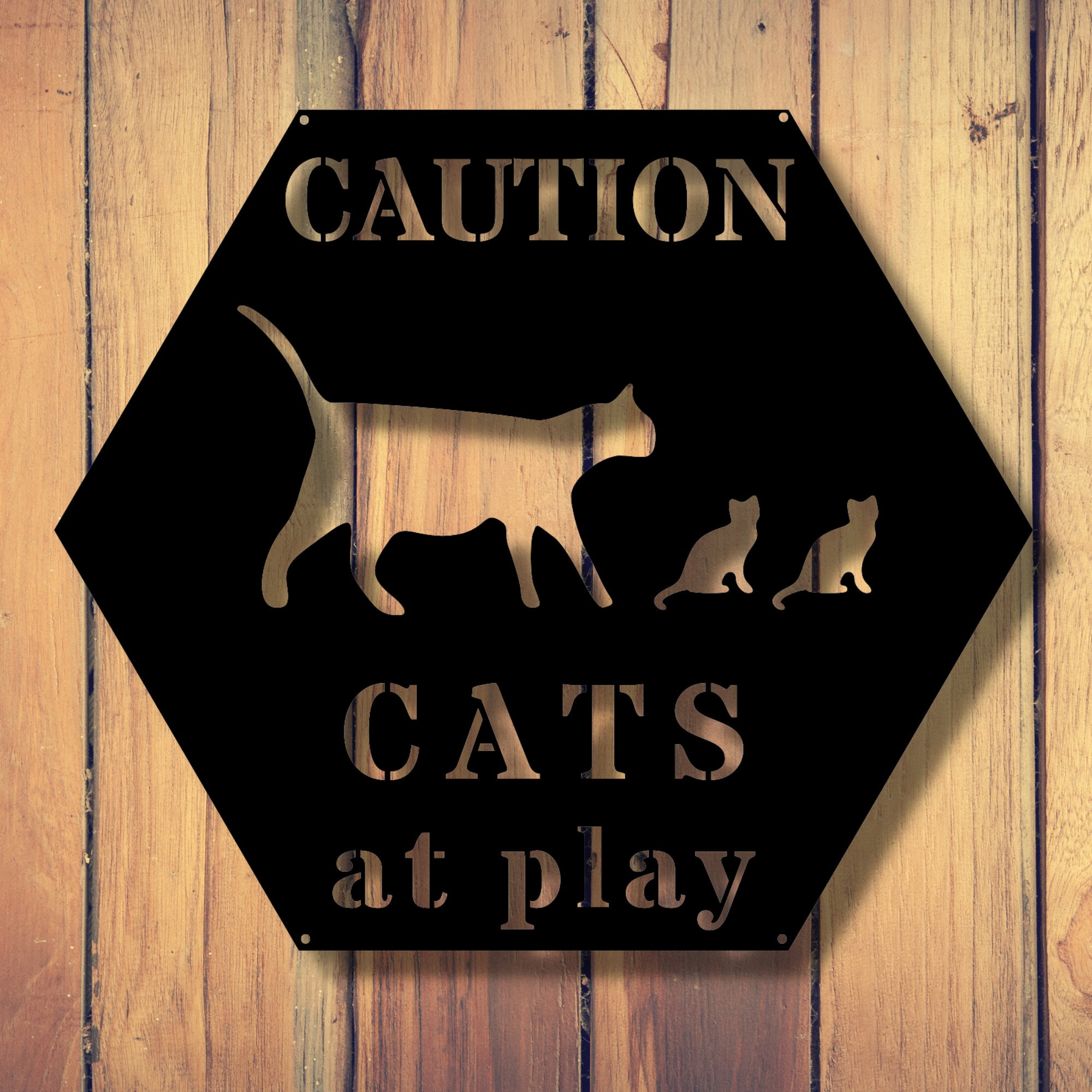 Caution Cats at Play Metal Sign, Personalized Cat Sign, Caution Animal ...