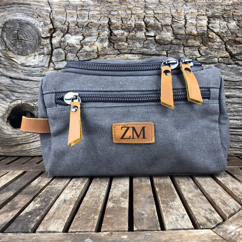 Kulturtasche Herren Leder Kulturbeutel Leder Kulturbeutel Mit Monogramm Geschenk für Ihn Rasierbeutel Geschenk für Ihn Gray