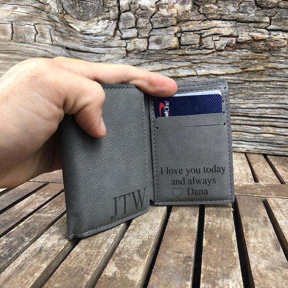 Engraved Trifold Wallet Custom Wallet Leather Mens Wallet 