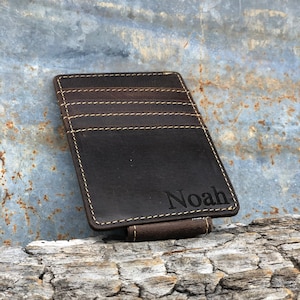 Clip de dinero personalizado - Regalo de novio - Regalo personalizado para hombre, Billetera de clip de dinero de cuero - Regalo de regalo de novio grabado personalizado para él
