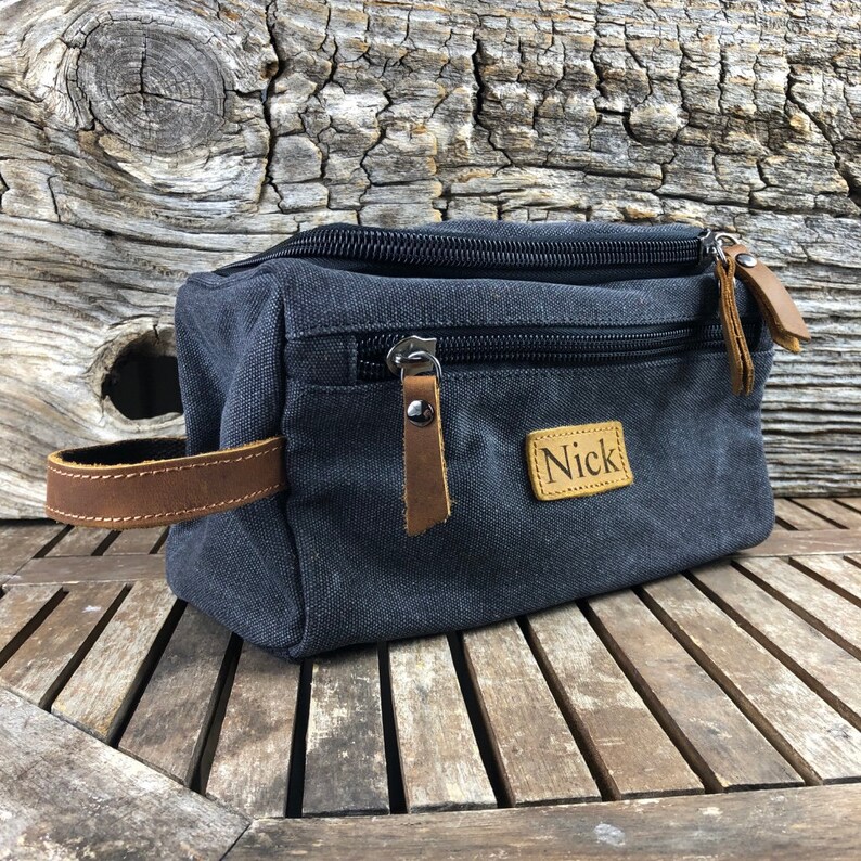 Kulturtasche Herren Leder Kulturbeutel Leder Kulturbeutel Mit Monogramm Geschenk für Ihn Rasierbeutel Geschenk für Ihn Black