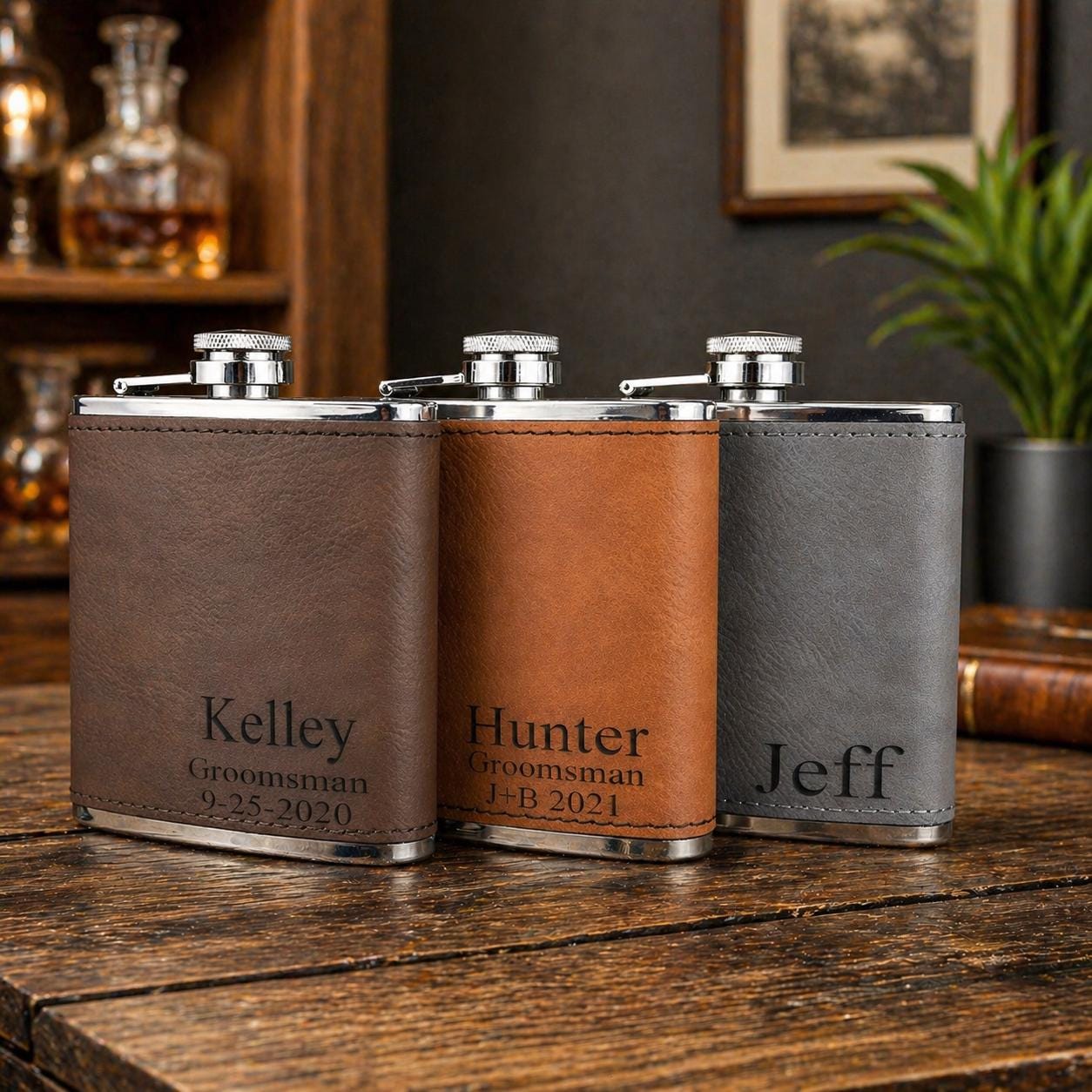 Laser Engraved Leather Hip Flask