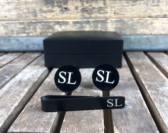 Cufflinks and tie Clip set, engraved tie clip, personalized tie clip, custom cuff links, wedding proposal, custom cuff links for groom, Dad