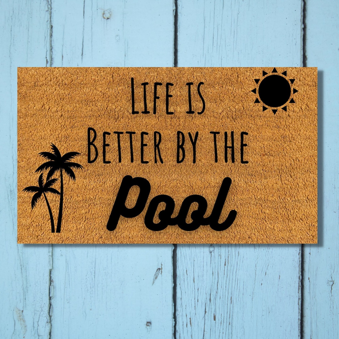 Personalized Pool Door Mat Custom Name Pool Mat Summer Vibes, Custom