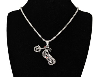 Motorcycle Necklace with Red Crystal