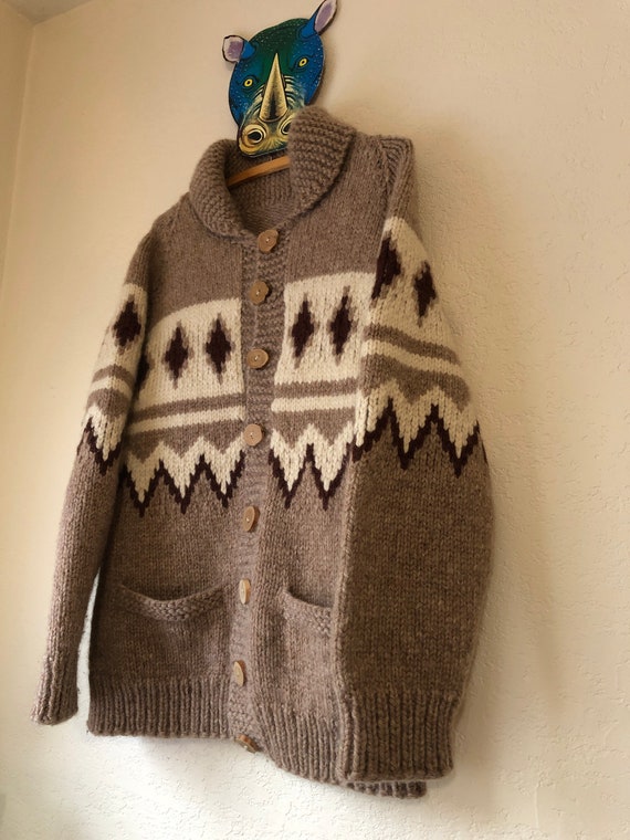 Handmade 100% wool cardigan, size L, made in Peru - image 8