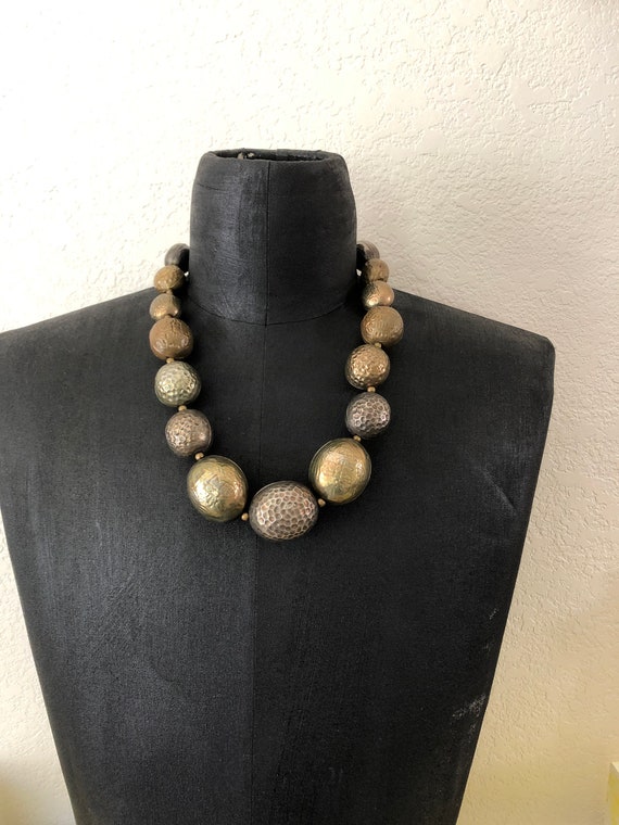 Gold and silver tone brass beaded statement neckla