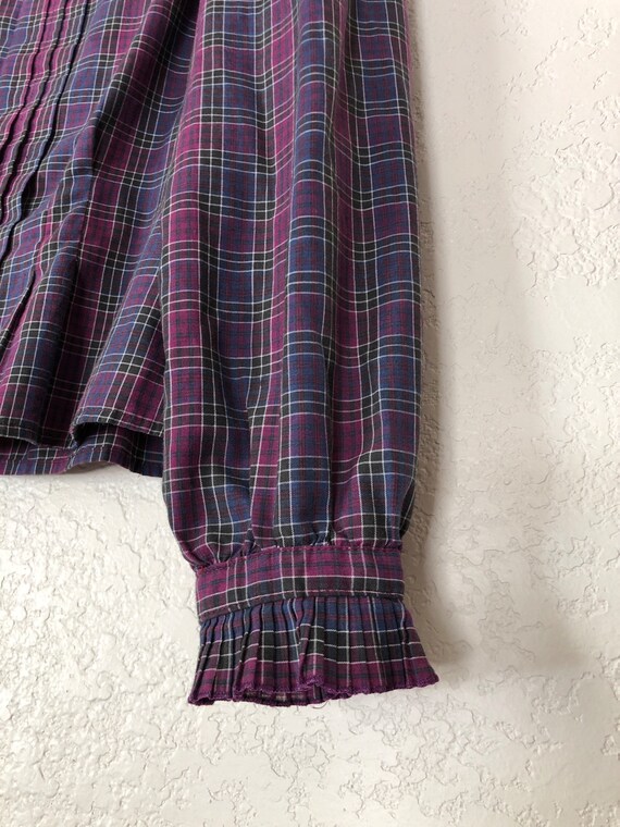 Vintage purple plaid blouse, size 13-14 - image 3