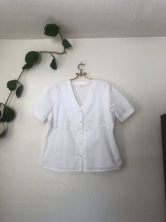 Vintage white cotton/polyester blouse, size L (16) - image 1