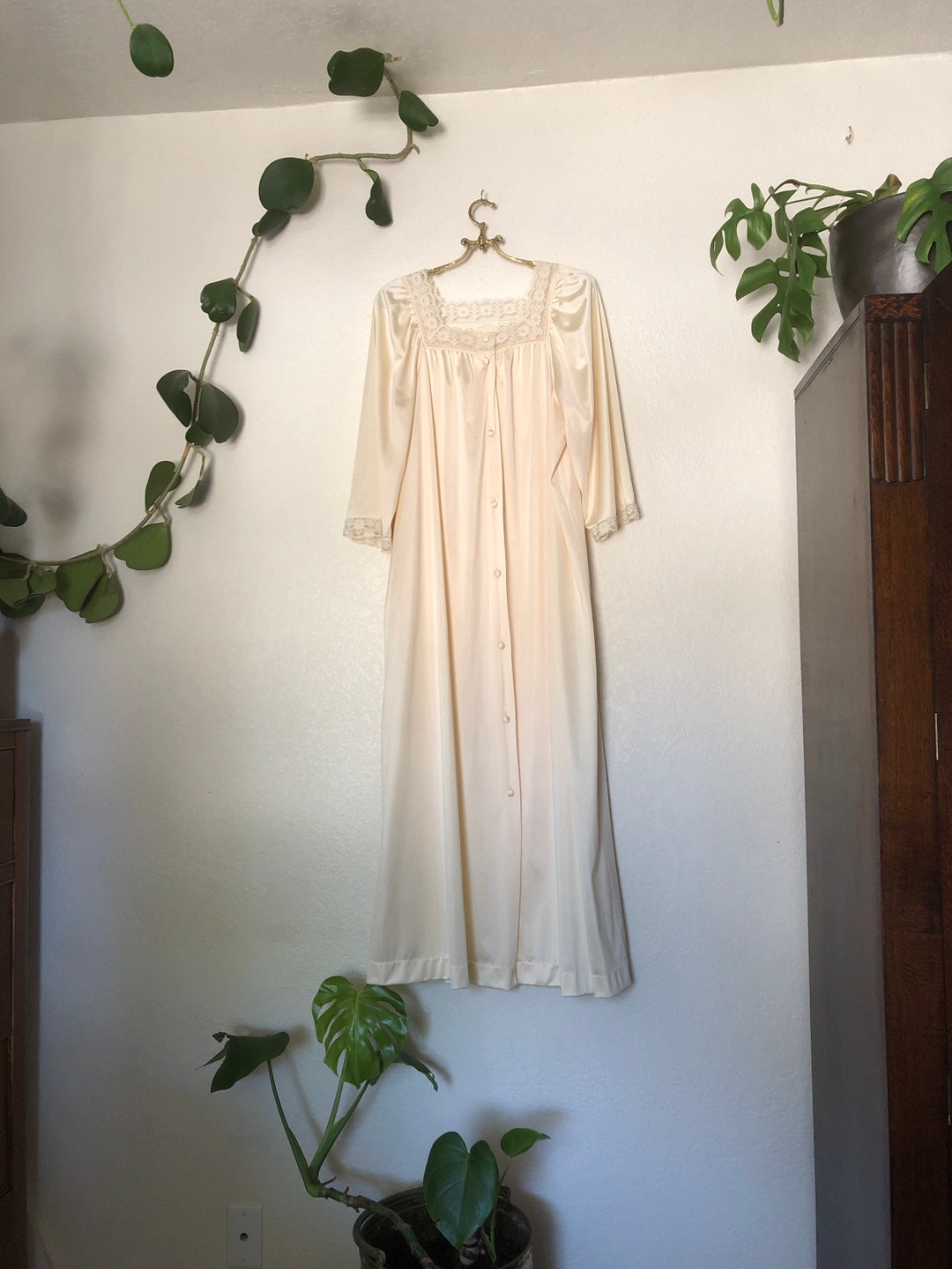 Vintage Cream Night Gown and Robe Set, Size L - Etsy