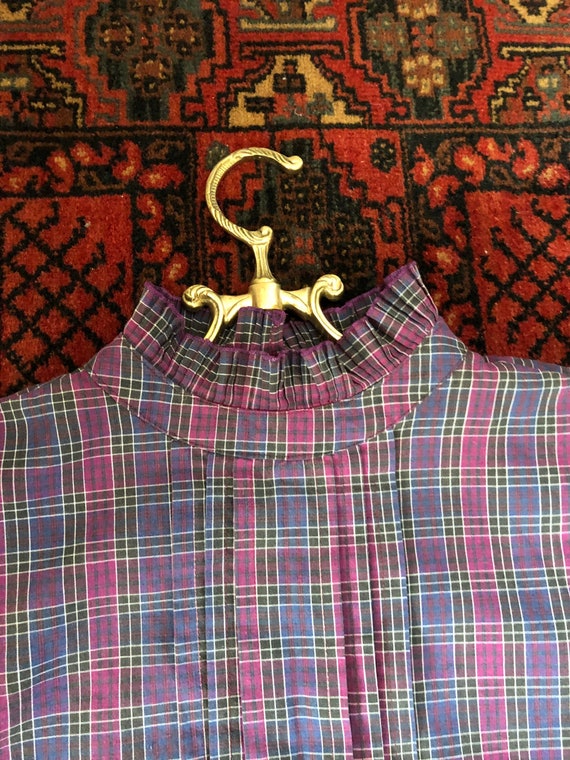 Vintage purple plaid blouse, size 13-14 - image 7