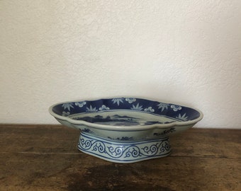 Vintage blue and white high bowl/ tray