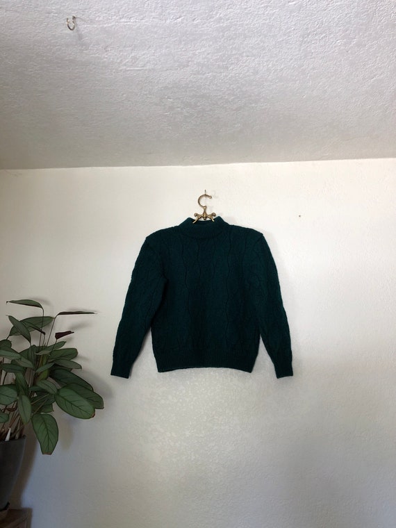 Hand knit dark green pullover, size S