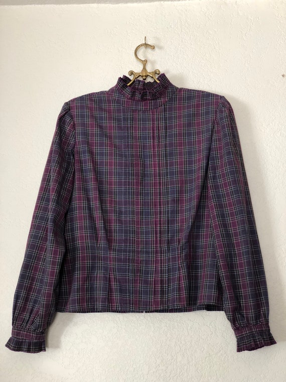 Vintage purple plaid blouse, size 13-14 - image 10