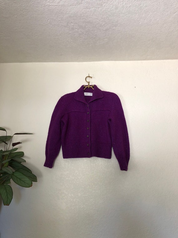 Hand knit purple cardigan size Small