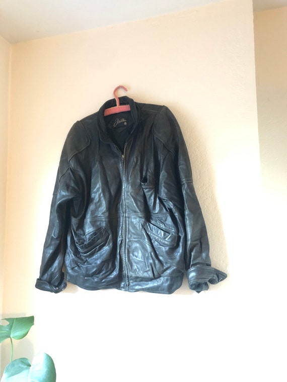 J Walden distress black leather jacket, size L