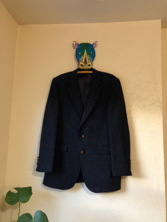 Vintage wool blazer, L navy blue blazer