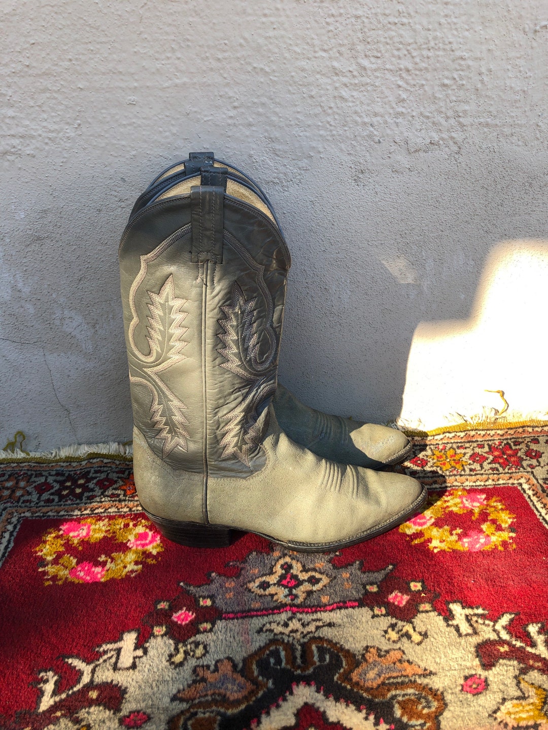 Vintage Sanders Cowboy Boots, Gray Cowboy Boots, Men Size 9 D Etsy