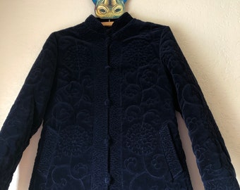Night blue quilted fabric jacket, size small/medium