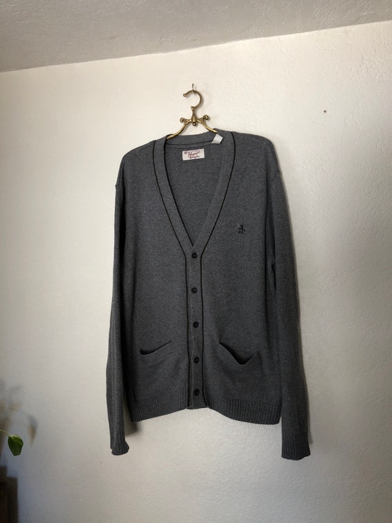 The original Penguin gray cardigan, size XL