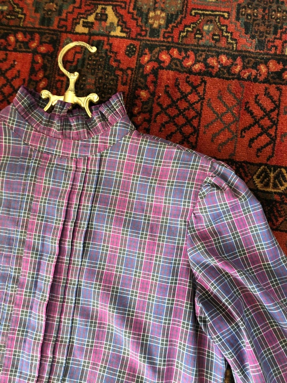 Vintage purple plaid blouse, size 13-14 - image 9