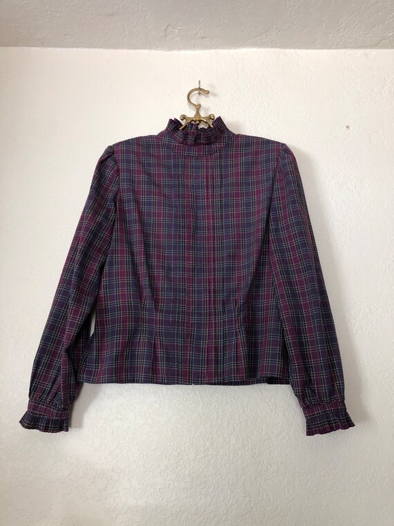 Vintage purple plaid blouse, size 13-14 - image 4
