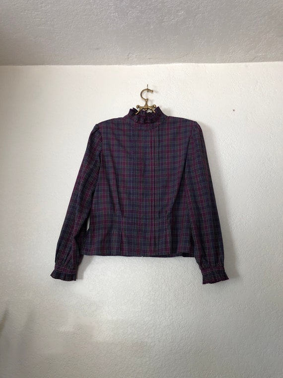 Vintage purple plaid blouse, size 13-14 - image 1
