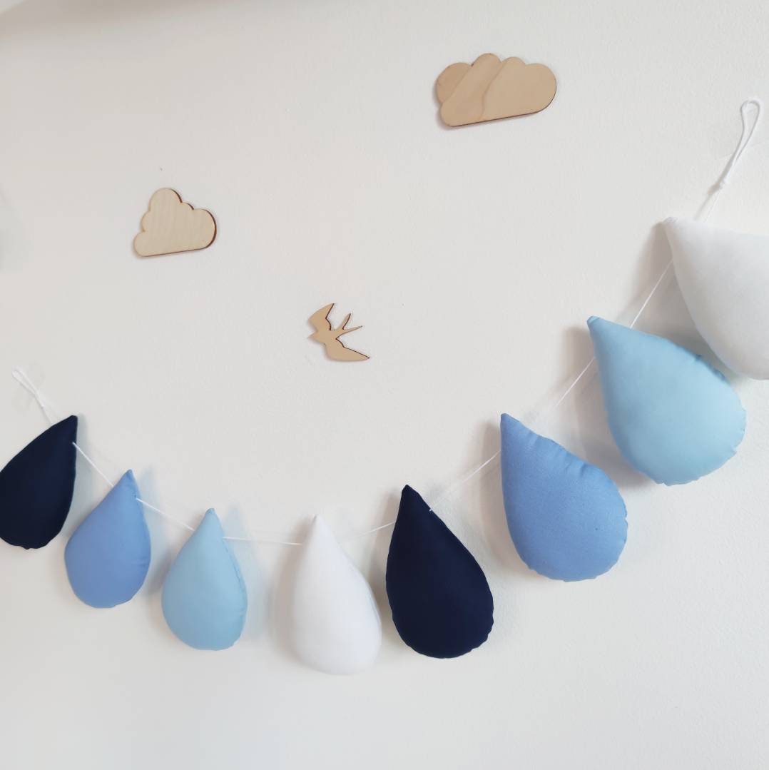 Guirlande Gouttes de Pluie en Coton Bleu Pour Décoration Chambre d'enfant