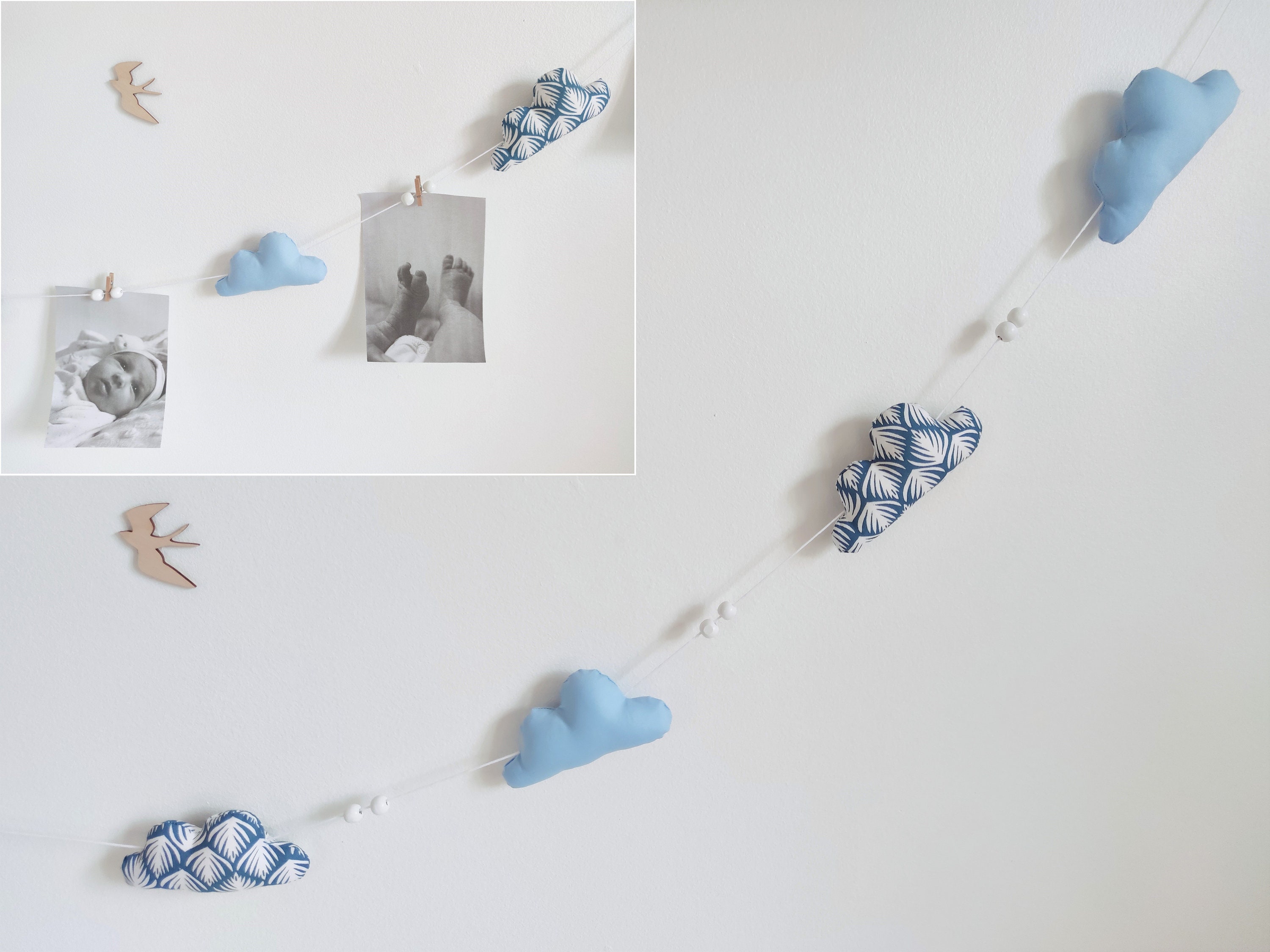 Guirlande Bleu en Coton Porte Photos Pour Décoration de Chambre d'enfant ou Bébé