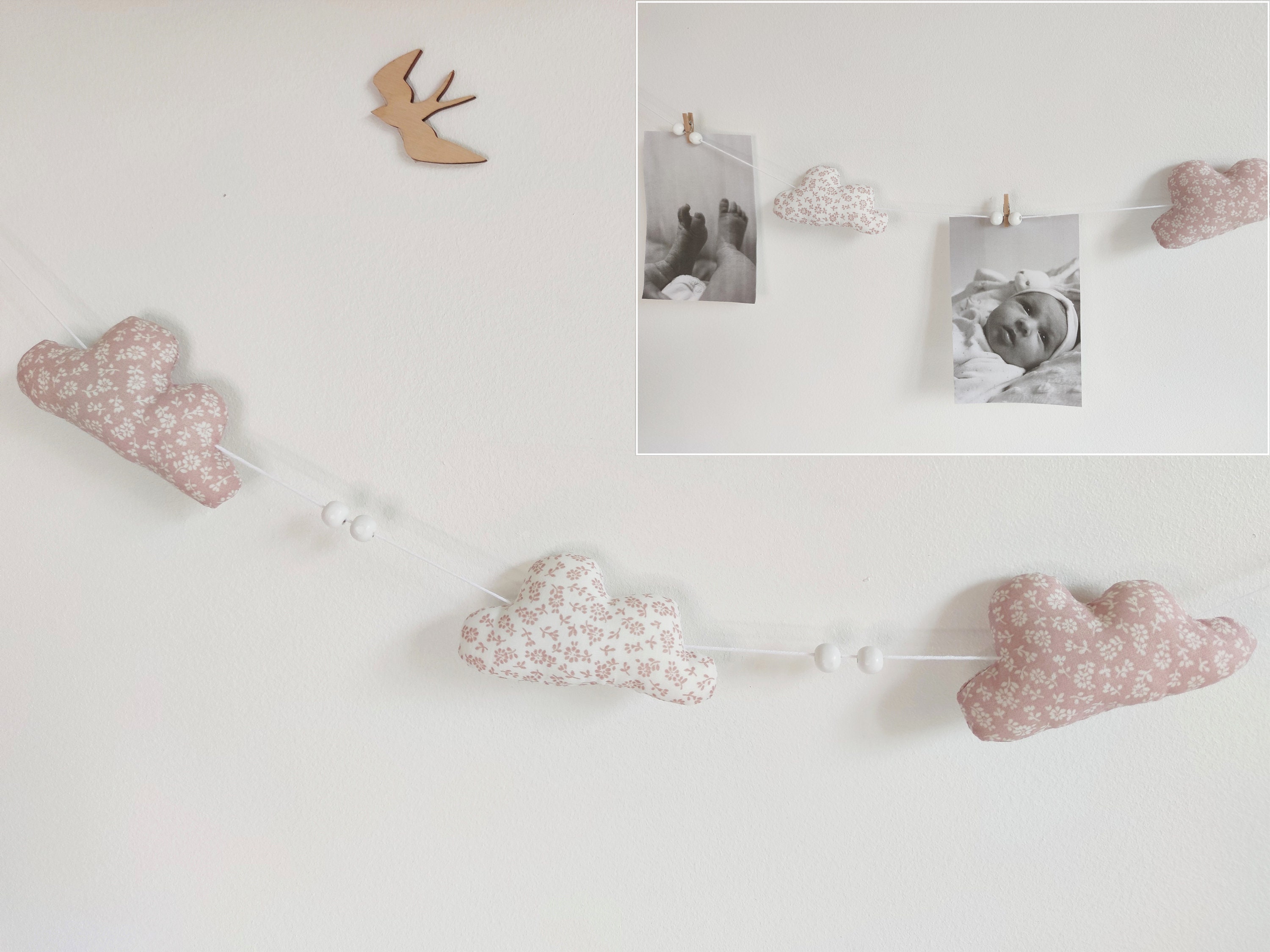 Guirlande Rose en Coton Porte Photos Pour Décoration de Chambre d'enfant ou Bébé