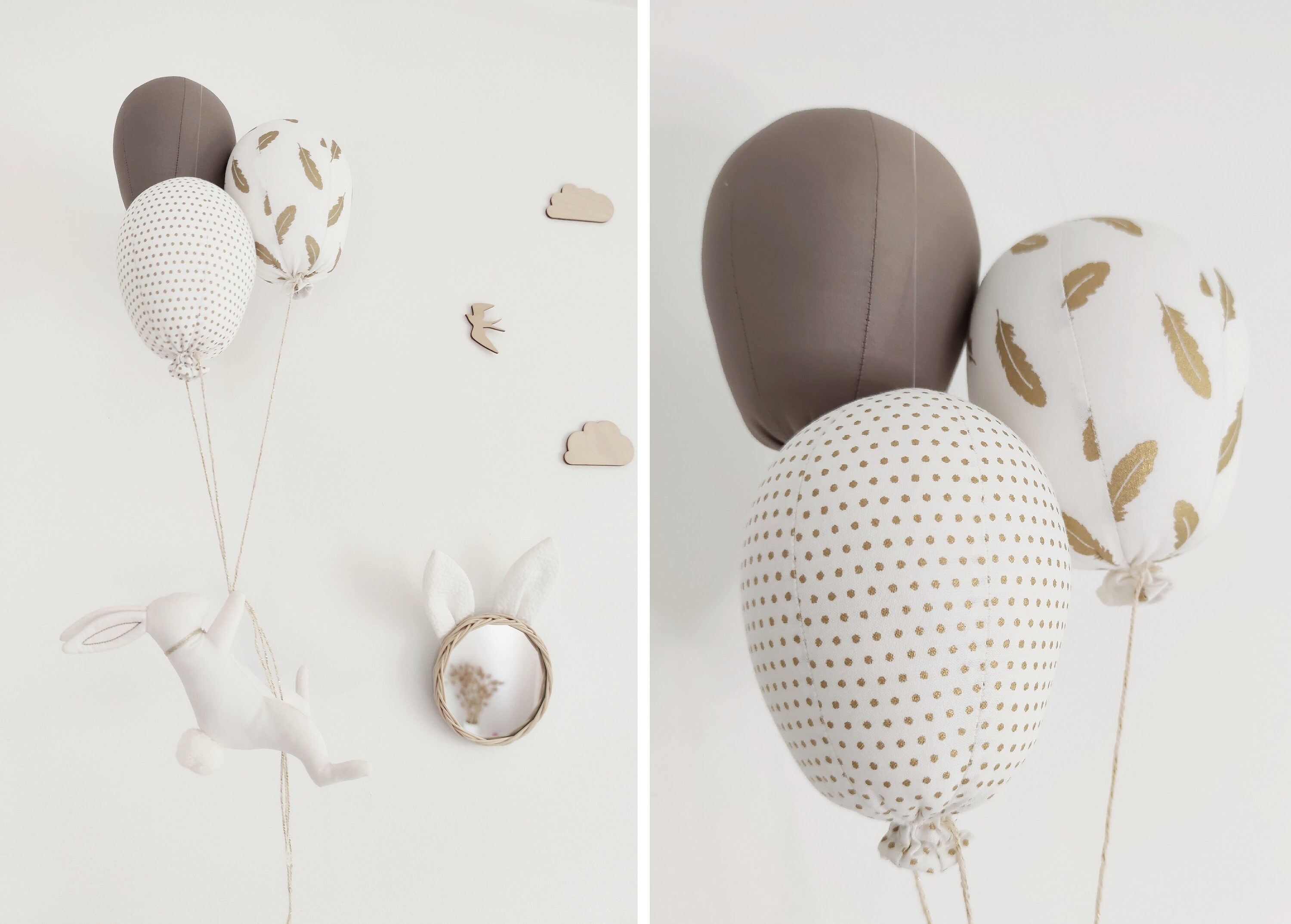 Mobile Lapin Ballons Marron et Doré en Coton Pour Décoration de Chambre d'enfant