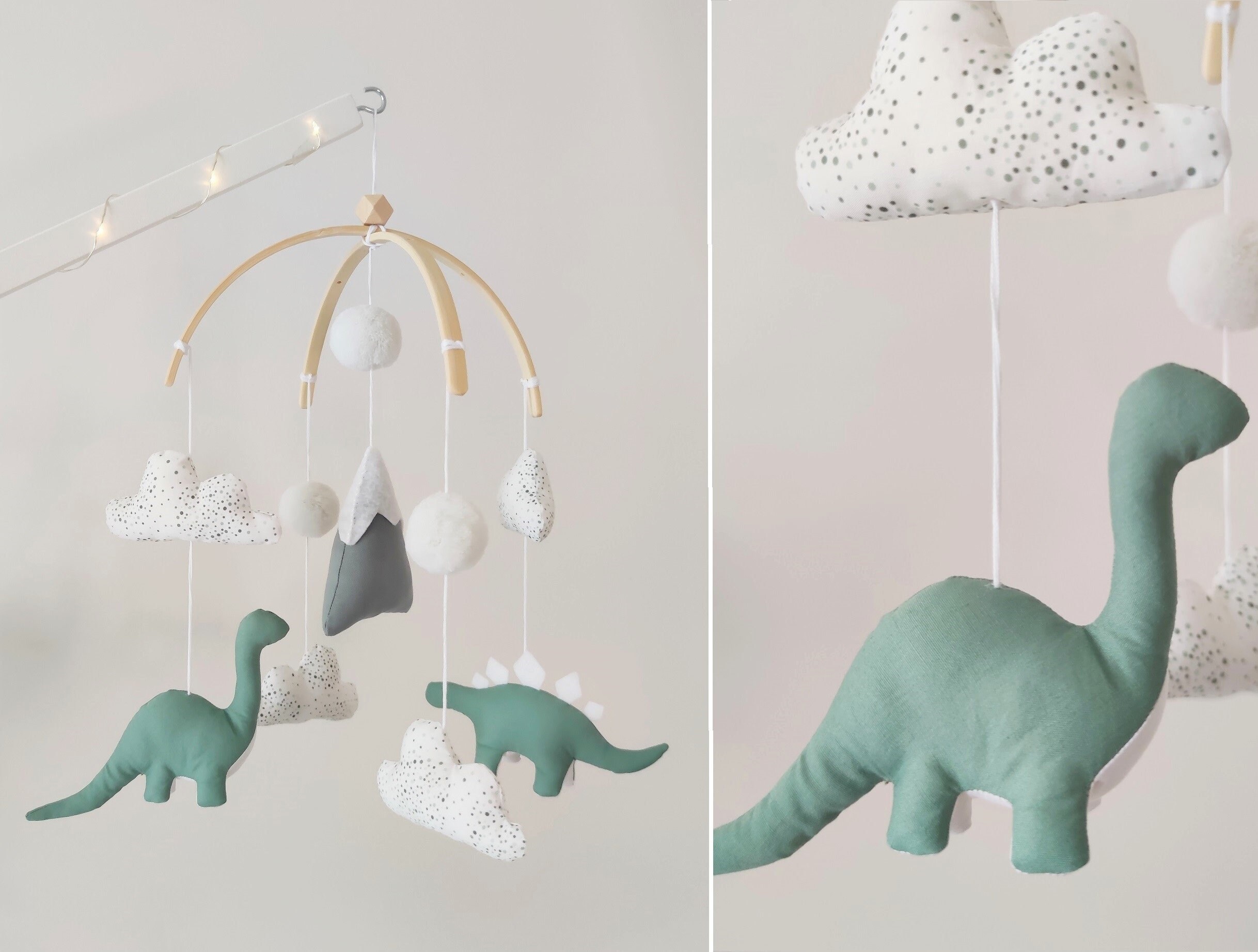 Mobile Dinosaures Vert et Gris Pour Décoration de Chambre d'enfants