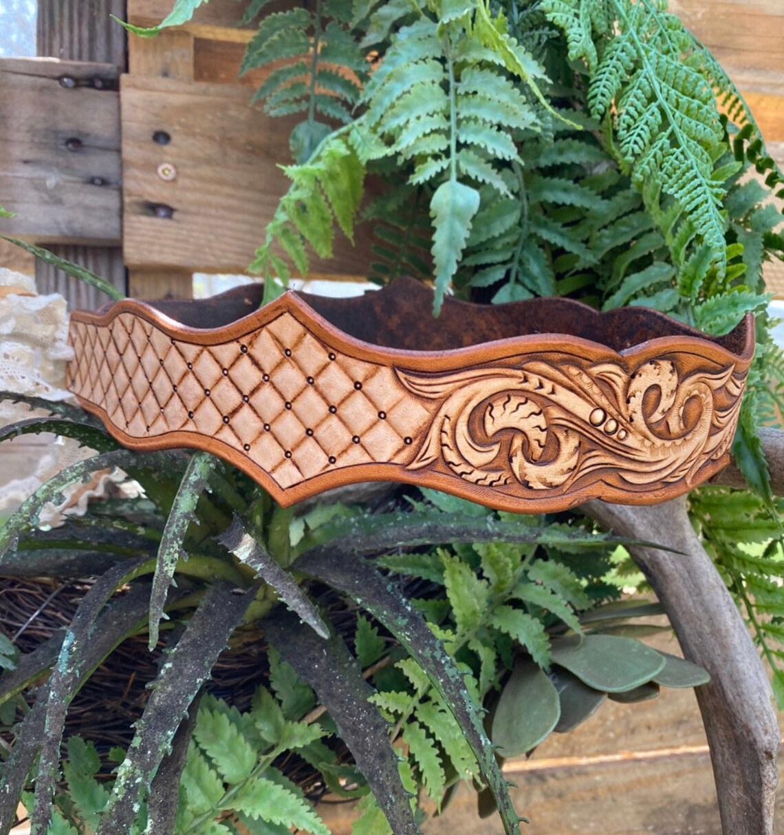 Tooled Leather Bridal Garter with Initial Etsy